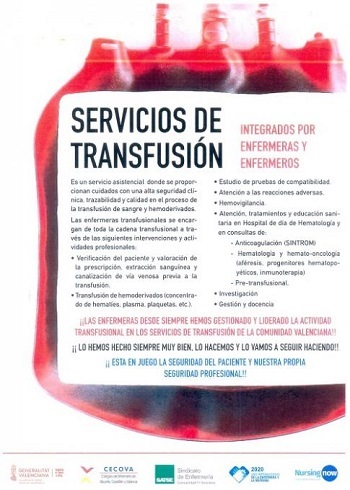 CECOVA y SATSE piden que las enfermeras transfusionales sigan siendo las responsables de todos los procesos de la cadena transfusional