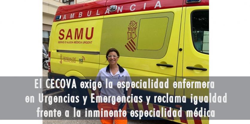El CECOVA exige la especialidad enfermera en Urgencias y Emergencias y reclama igualdad frente a la inminente especialidad médica