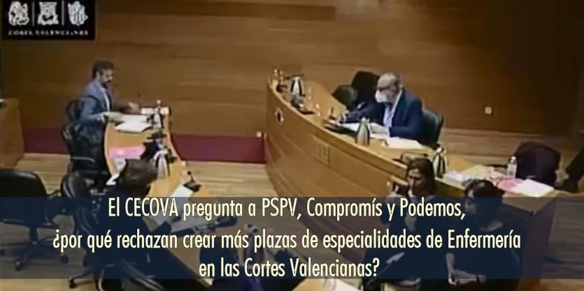 El CECOVA pregunta a PSPV, Compromís y Podemos, ¿por qué rechazan crear más plazas de especialidades de Enfermería en las Cortes Valencianas?