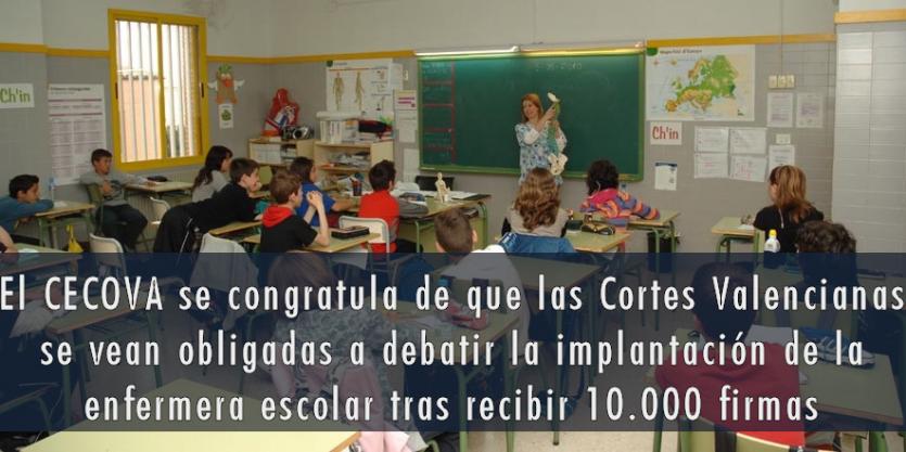 El CECOVA se congratula de que las Cortes Valencianas se vean obligadas a debatir la implantación de la enfermera escolar tras recibir 10.000 firmas