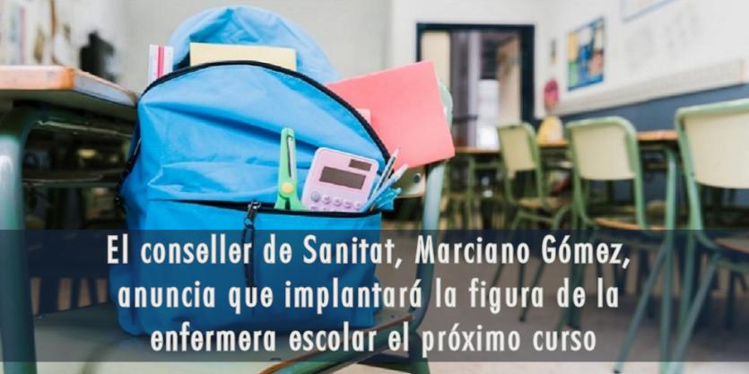 El conseller de Sanitat, Marciano Gómez, anuncia que implantará la figura de la enfermera escolar el próximo curso
