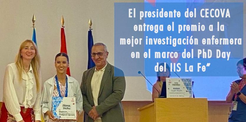 El presidente del CECOVA entrega el premio a la mejor investigación enfermera en el marco del PhD Day del IIS La Fe”